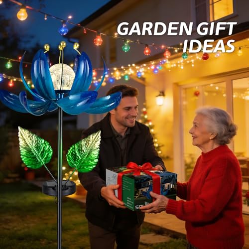 Solar Garden Lights Metal Flower Decor (Dazzling Blue)