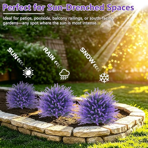 2 Pack Artificial Lavender Topiary Ball with Ground Spike for Outdoor (Lavender)