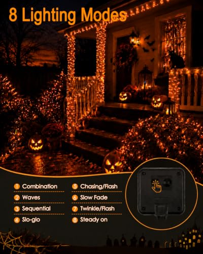 Solar Halloween String Lights Outdoor 2Pack 80FT 200LED Orange Fairy Lights (Orange / 2 Pack(100LED))