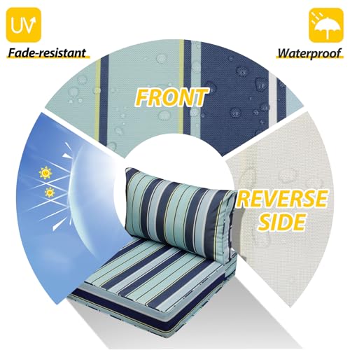 Outdoor Chair Cushions (Ash Teal Seaside Stripe / 24"x24"x5" / 24"x13.5")