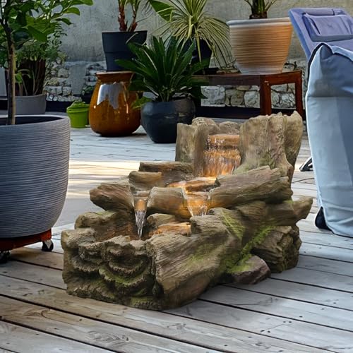 34" L Realistic Tree Trunk Outdoor Water Fountain with 3 Tiers (45.1H / Brown Red)