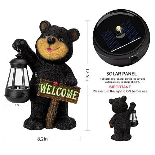 Garden Bear Statue with Solar LED Lantern (Bear)