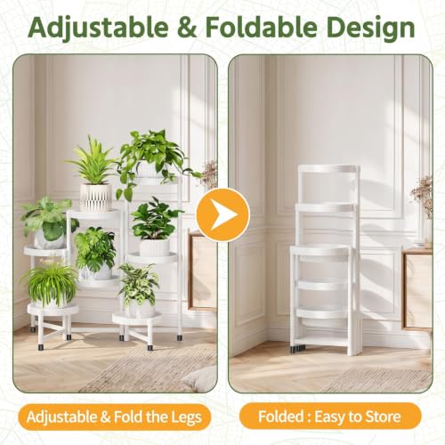 Plant Stand Indoor Outdoor with Large 10 Inch Plastic Tray (Pure White with Large Tray / 7 Tier)