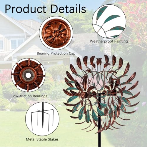 19" Dia Large Wind Spinner Outdoor with 6 Blades (19 Inch(Antique Bronze & Turquoise))