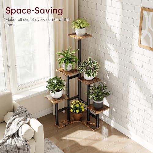 Corner Plant Stand Indoor Set of 2 (Rustic Brown / 6 Tier-Square-Set of 2)