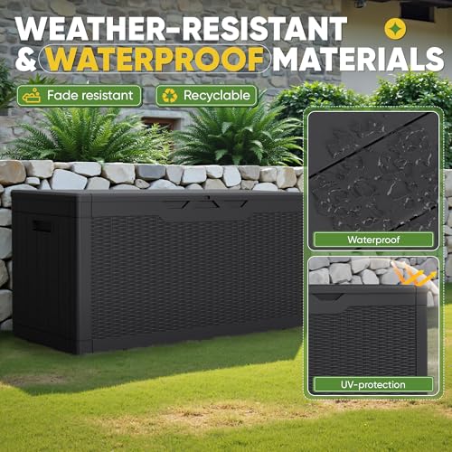 Outdoor Storage Box 100 Gallon Storage Bin with Lid for Patio Furniture (Black / 100 Gallon)