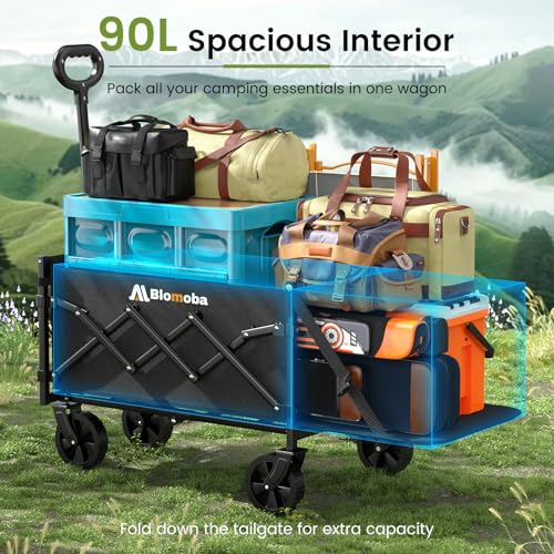 220 lbs Folding Wagon Cart with Wheels & Adjustable Handle (Black / Medium With Tailgate)