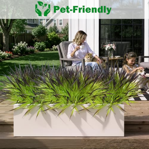 28 Bundles Artificial Outdoor Plants UV Resistant Fake Grass Plants Faux Plastic Plants Greenery Shrubs for Home Garden Pathway Summer Decor (Deep Purple / 28)