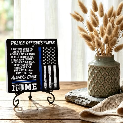 Police Officer Gift for Women Men Home Office Book Shelf Table Decor 02 (Multicolor 1718 / Wooden sign with iron frame（6.3 x 6.3 inches）)