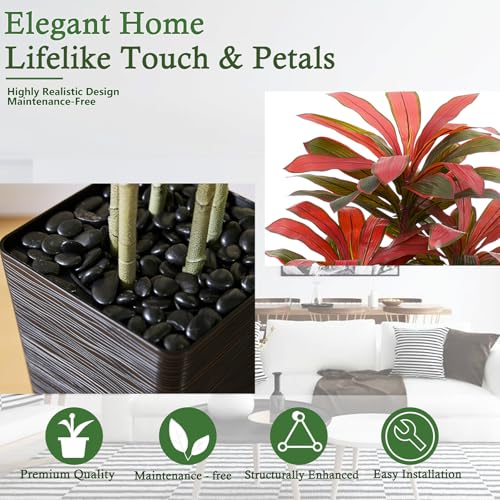 Artificial Dracaena Tree (Burgundy – Black Pot / 6FT)