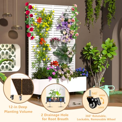 Metal Planter Box with Trellis (White-Louvered / With Planter Box)