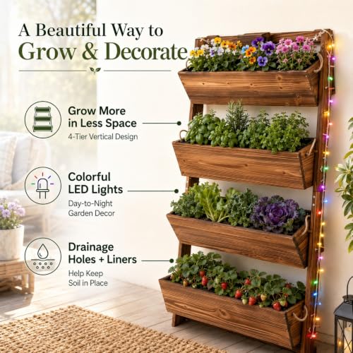 4ft 4 Tier Lighted Wall (51"h-4-tier Raised Garden Bed)