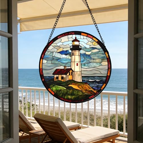 Ocean Lighthouse Stained Glass Window Hanging Suncatcher Gifts Decor 6.3"
