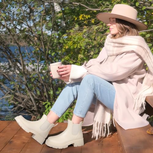 Women's Ankle Rain Boots Waterproof Chelsea Boots (8.5 / Platform Beige)