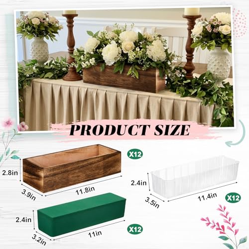 12 Set Wood Rectangle Boxes 12x4 Inch Rustic Planter with Liner (12x4 Inch)