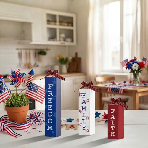 Smile 3 Pcs Wooden Veterans Day Patriotic Memorial Day Indoor Decorations (Memorial)