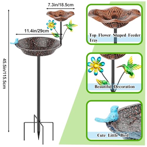 Metal Bird Bath for Outside (Brown 2-in-1 bird)