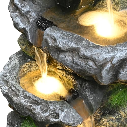 31.9'' Outdoor Garden Water Fountain with Lights (Grey 32in)