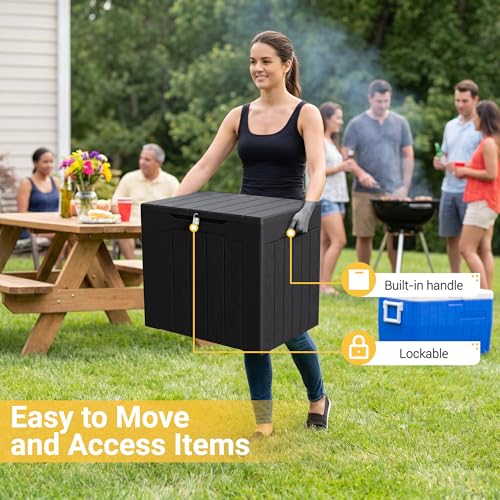 33 Gallon Resin Deck Box All Weather Outdoor Storage Boxes (Black / 33 Gallon)
