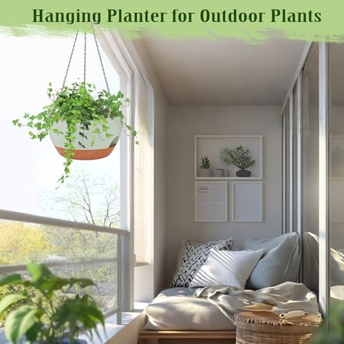 2 Pack 12 Inch Self Watering Hanging Planters for Indoor Outdoor Plants (2 Type Plant Hangers Green / 12 Inch)