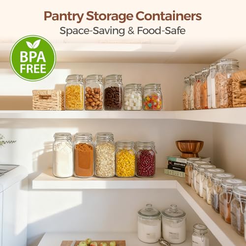 Square Glass Pantry Jars with Airtight Lids 34 oz 3 Pack Coffee (34 fl oz x 3)