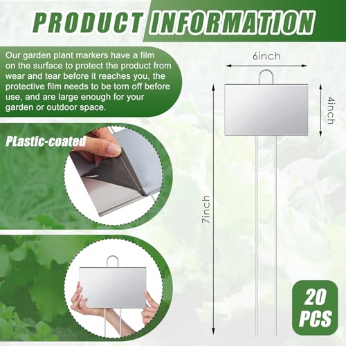 20 Pcs Large Plant Marker (4'' X 6'' with 11'' Stake / Silver)