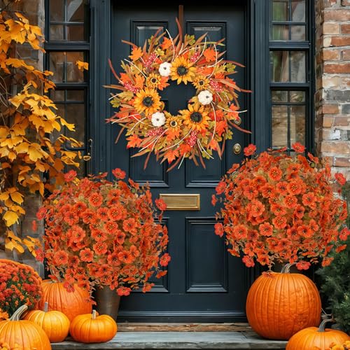 2pcs Fall Artificial Topiary Ball Trees (Fall Orange)