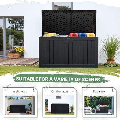 230 Gallon HDPE Outdoor Storage Box with Removable Dividers (230 Gallon / Black)