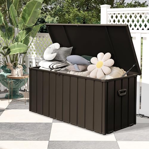 Outdoor Metal Storage Deck Box Waterproof 200 Gal Patio Pool Deck Box (Dark Brown)