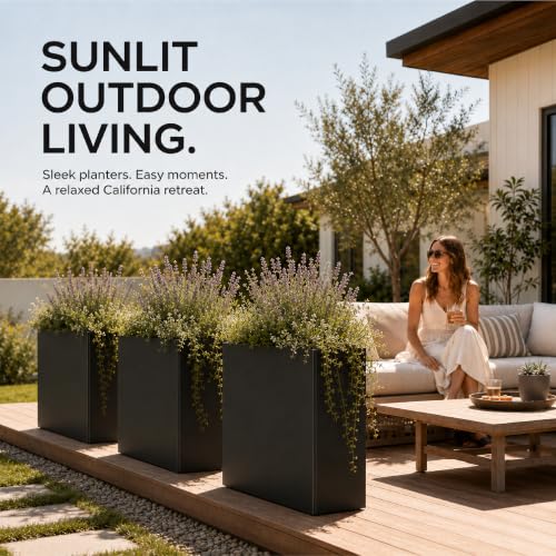 30" H Rectangular Metal Planter for Indoor Outdoor Black (Black / 30"Hx10"Wx37"L)