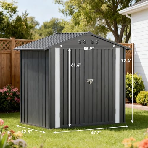6'x4' Shed Outdoor Storage Metal with Lockable Doors & Vents (Gray / 6'*4')