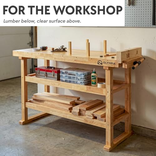 60" Rubberwood Workbench with 2 Storage Shelves (60 Inch Workbench with Shelves)