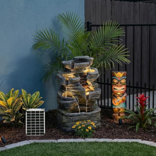 Solar Rock Waterfall Fountain Outdoor (Grey-solar24.4)