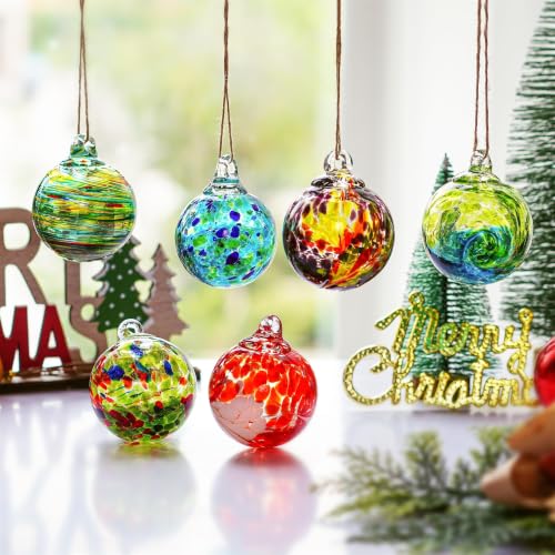 6Pcs Hand Blown Glass Ornament Balls 2.3'' Hanging Witches Ball Gazing Ball (6 Count)