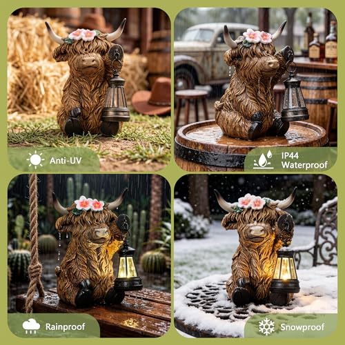 Solar Highland Cow Garden Outdoor Statue for Halloween (Highland Cow)