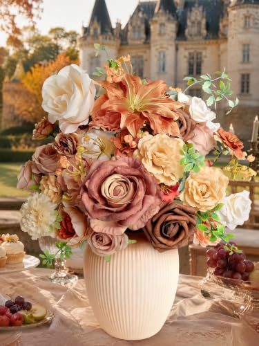 Fall Artificial Flowers Combo Fake Flowers Bulk for Wedding Decor (Champagne Coffee)