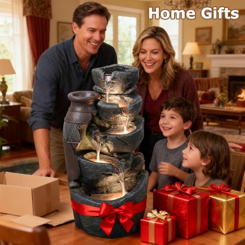 5 Tiered Rock Water Fountain Outdoor Cascading Waterfall Fountain (31.7’’H / Jar & Stacked Stone-31.7’’h)
