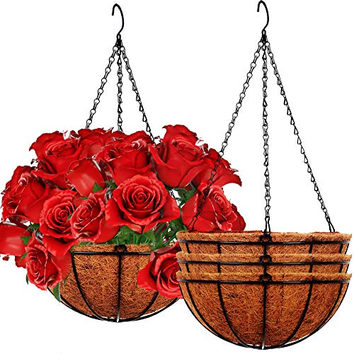 4 Pack 10 inch Metal Hanging Planters Basket with Coco Coir Liner Outdoor