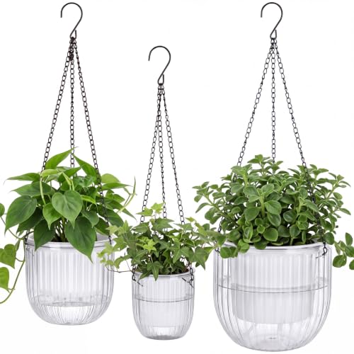 3 Pcs 8.3' 6.5'' 4.5'' Hanging Self Watering Pot for Indoor Plant (Clear / 6.9'' 6.5'' 4.5'')