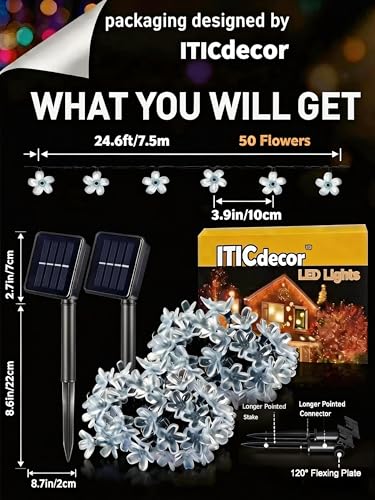 2 Pack 50 LED Flower Solar String Lights Outdoor Waterproof (Multicolor / 2 Pack)