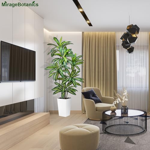 Artificial Dracaena Tree 5FT Tall Fake Plant with White Planter