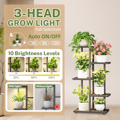 Plant Stand with Grow Light Indoor Outdoor (Black / 4 Tier with Light)
