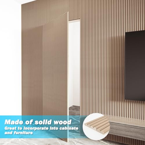 108 x 5.7 in Fluted Wood Wall Paneling for Home Decor (8Pcs-108 x 5.7 Inch / Beaded Ashtree)
