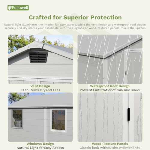 6X8 FT Resin Outdoor Storage Shed with Floor (Light Gray / 6x8)