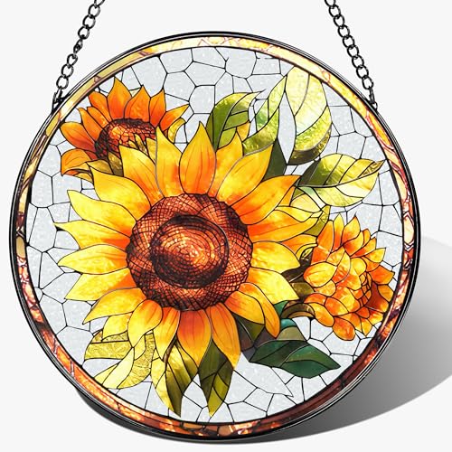 8 Inch Stained Glass Ornament (Sunflower)