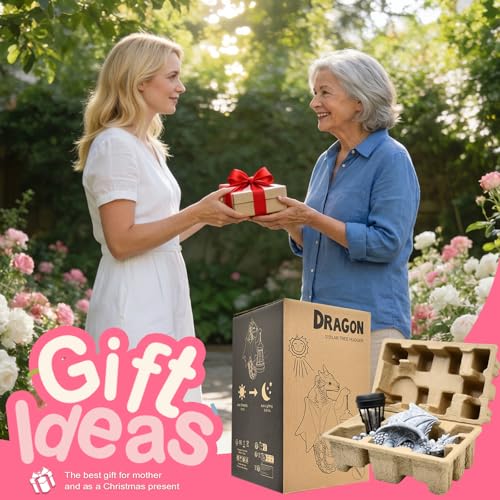 Dragon Tree Hugger with Solar Lantern Garden Statue 2 (Gray)
