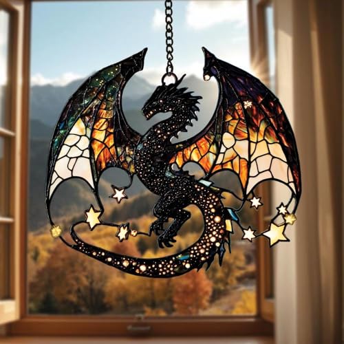 Fantasy Dragon Acrylic Suncatcher Window Hanging Dragon Gift Bookish Home Decor (1-fba-ssl-evg-a208-q / 12")