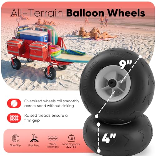 Heavy Duty Beach Wagon with 9" Big Sand (Red)