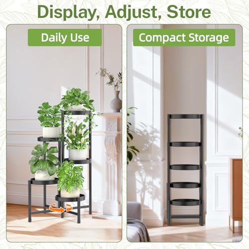 Plant Stand Indoor with Grow Lights (Black with Lights / 5 Tiers)
