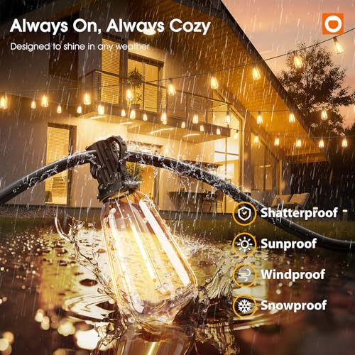 200FT(50*4) Outdoor String Lights with Remote LED Edison Waterproof (Black-Remote / 200FT (100 Sockets))